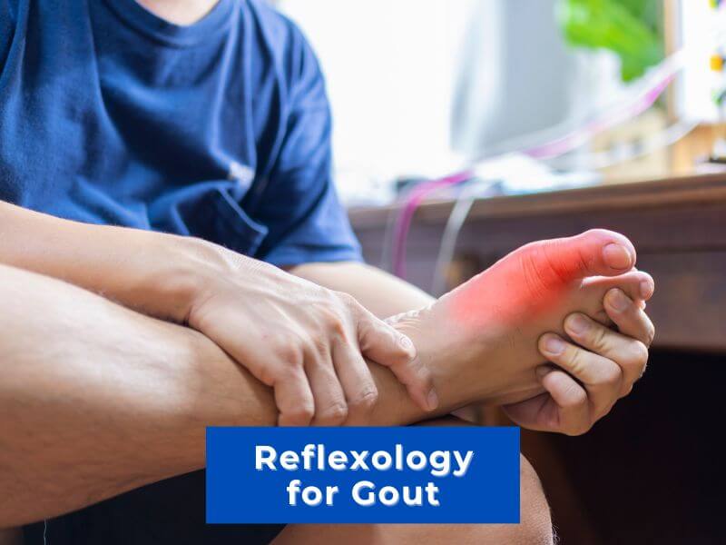 person with pain in toe joint pressing reflexology for gout pressure points for pain relief