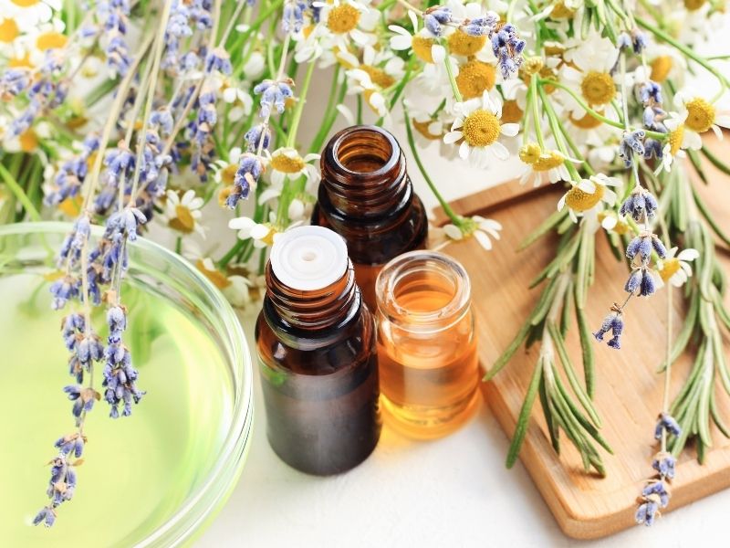 selection of essential oils used for aromatherapy massage